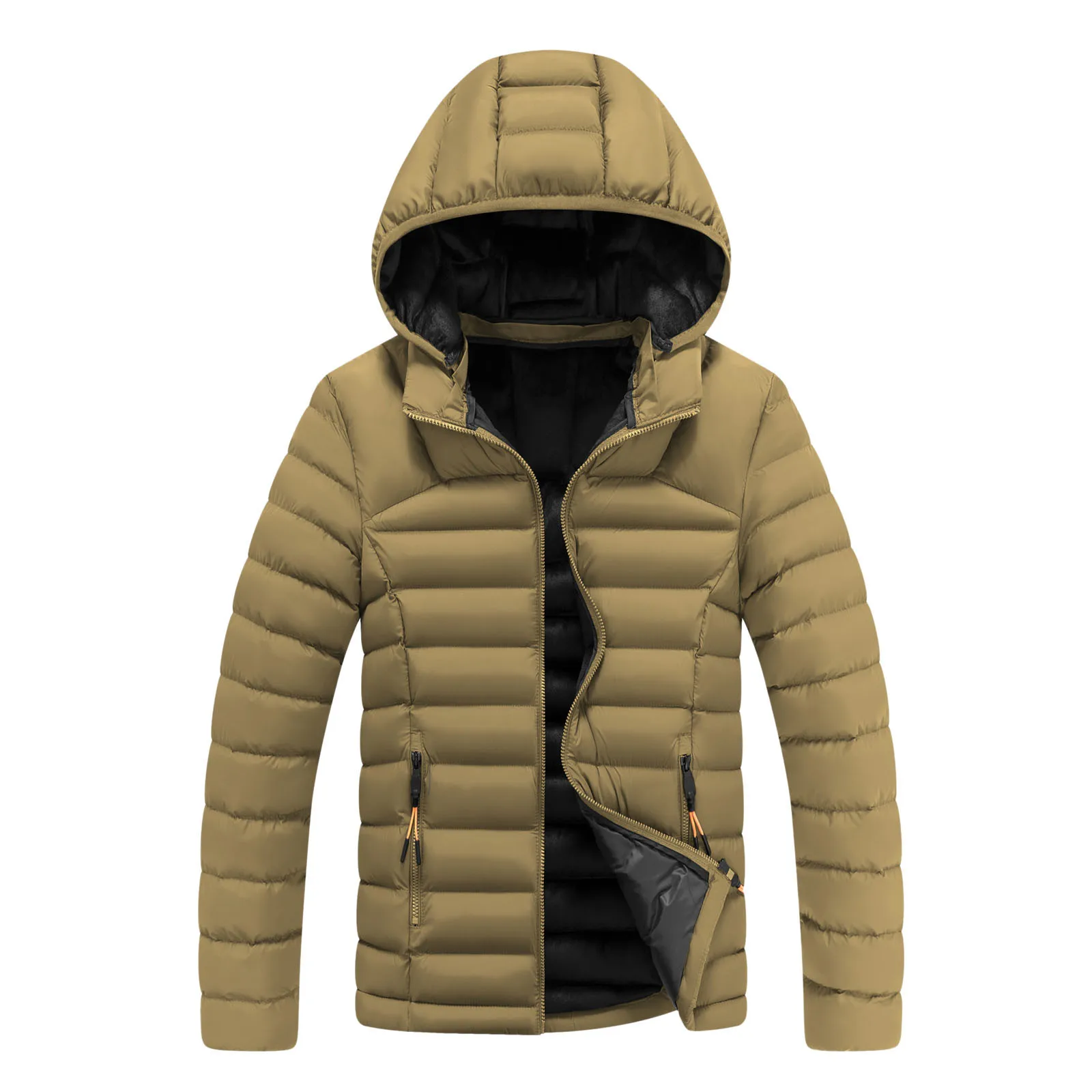 Male Autumn And Winter Thickening Cotton Solid Color Casual Warm Zipper Removable Hat Long Sleeve Vacation Outdoor Jacket