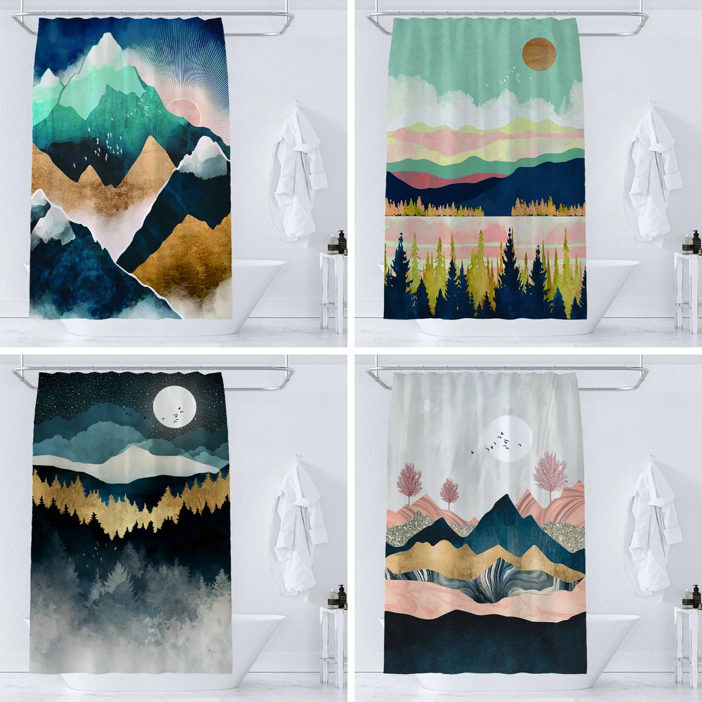 

Japanese Mountain Peak landscape Shower Curtain Nordic style Waterproof Polyester Bathroom Accessor Bath Curtain Decor Cortina