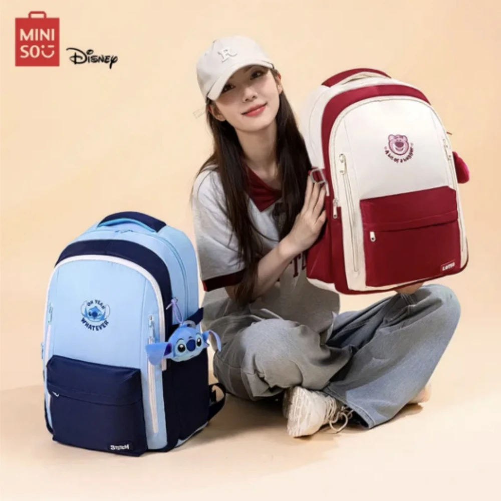 Miniso Disney Lotso Backpack Cute Kawaii Student Bag Cartoon Light Water Proof Stitch High Capacity Multifinonal Travel Backpack