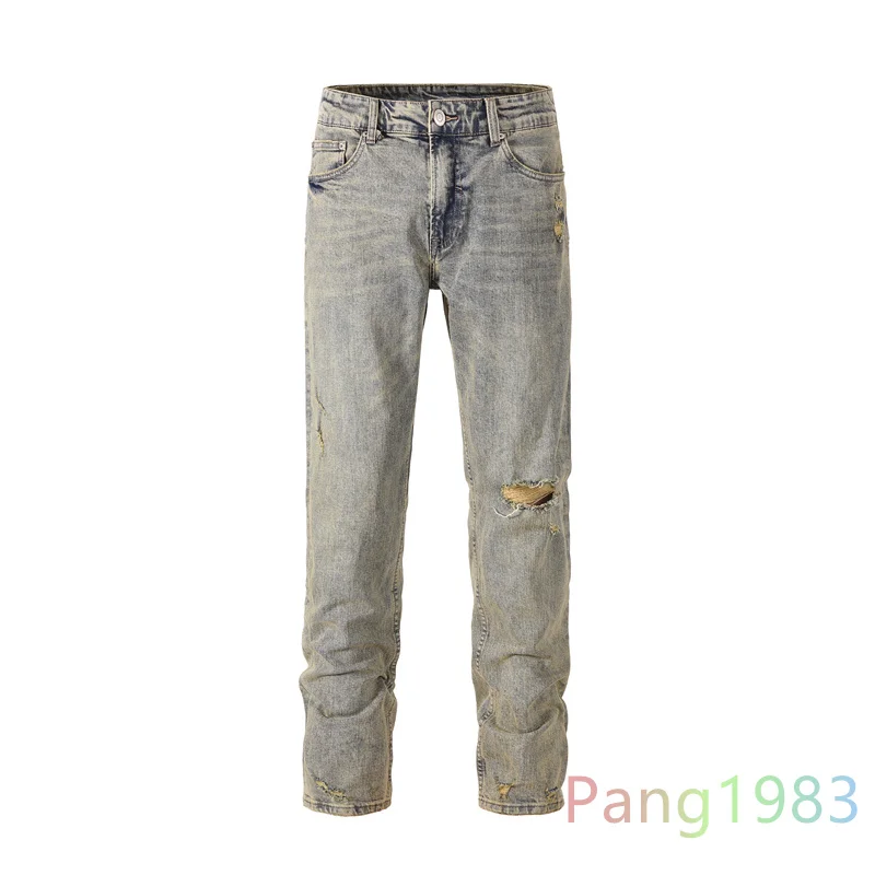 

New Casual Straight Fit Jeans Men Women High Quality Distressed Mud Yellow Jeans