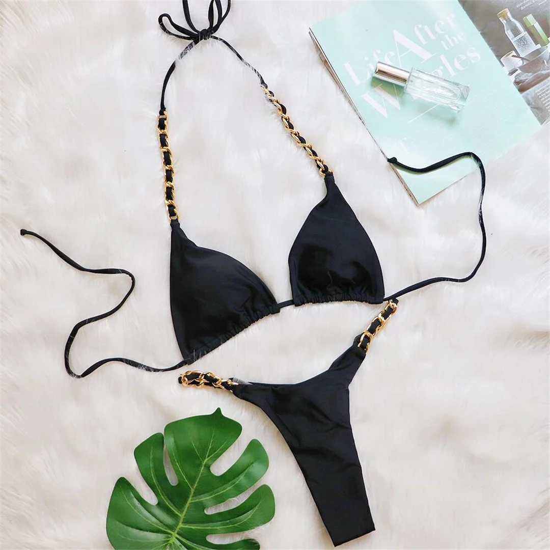 Metallring-Neckholder-Bikini mit Scrunch-Butt-String, Damen-Badeanzug, zweiteiliger Bikini-Set, Badebekleidung, Badeanzug, Schwimmbikini V4391 – Detail 26