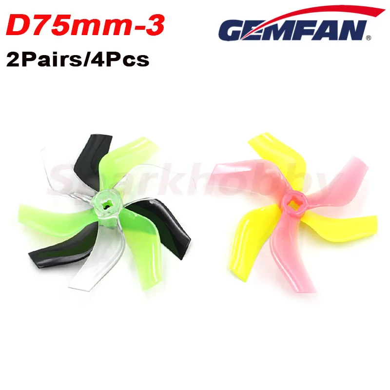 2Pairs 4PCS Gemfan 75mm Ducted Props PC 3-Blade Propeller CW CCW 5mm for 1408-1808 Motor Cinewhoop RC FPV Racing Drone