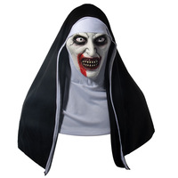 Halloween Horror Nun Mask Cosplay Scary Bloody Demon Latex Masks with Headscarf Party Costume Props Deluxe