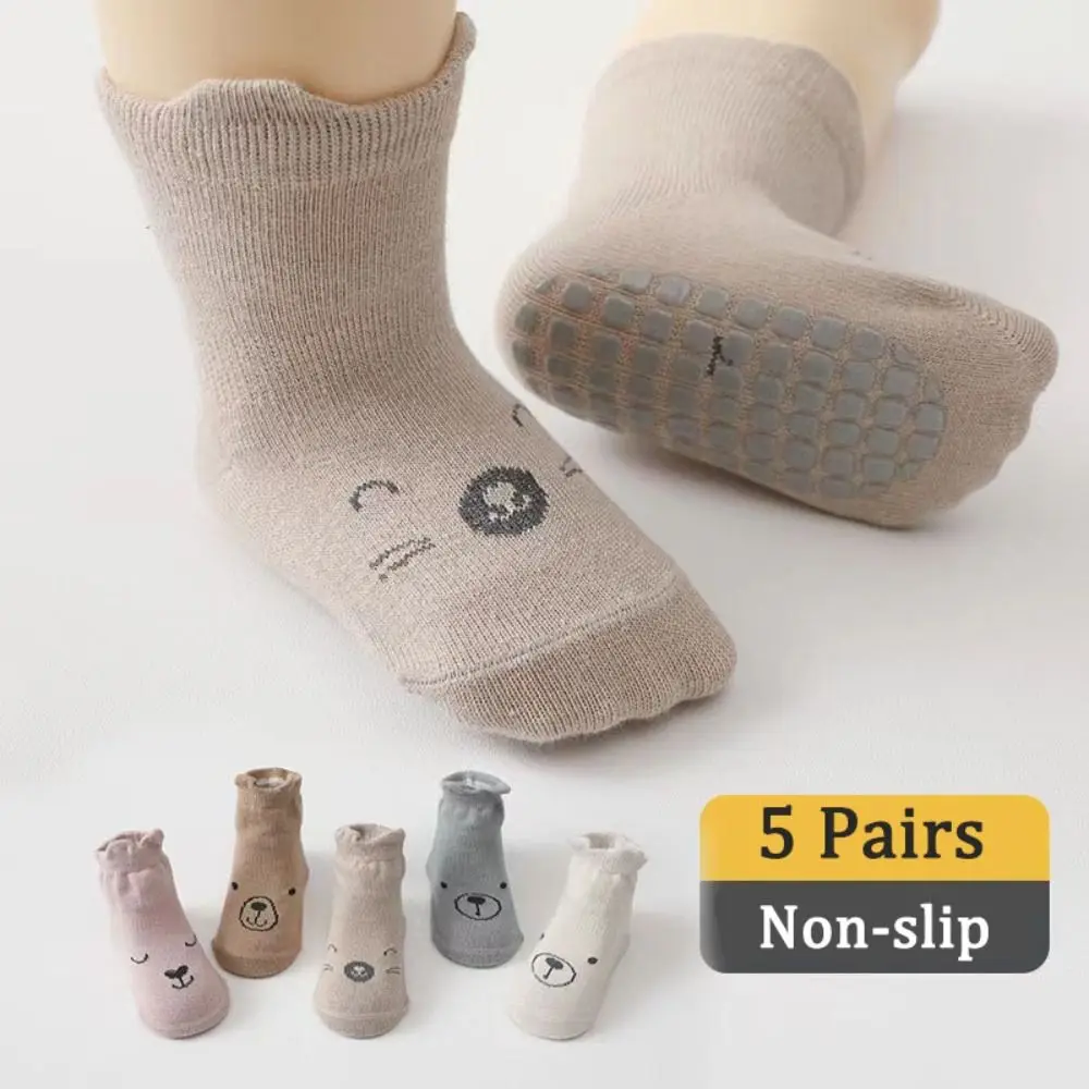 5Pairs موضة آذان الدب الطفل جوارب قطنية تنفس الخريف الربيع دارى خطوة الجوارب عدم الانزلاق لطيف قصيرة جوارب أنبوبية الخريف