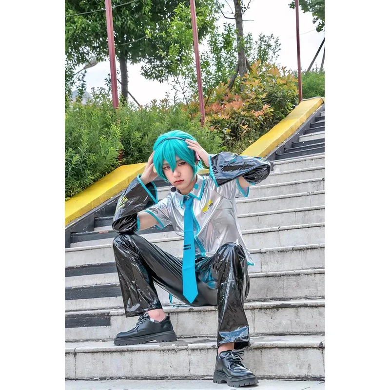 Anime Vocaloid Cosplay Giappone Abito longuette Principiante Miku Vestito femminile Costume Copricapo Festa di Natale Maschio Cos Parrucca Fullset Cl @ 0Z *
