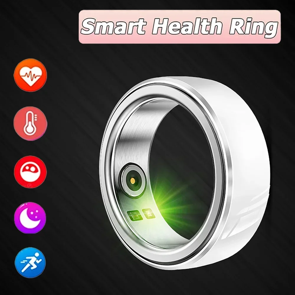 New Smart Ring Health Monitor for Men Women, Fitness Tracker Sleep Steps Blood Pressure Heart Rate Monitor with Charging Box