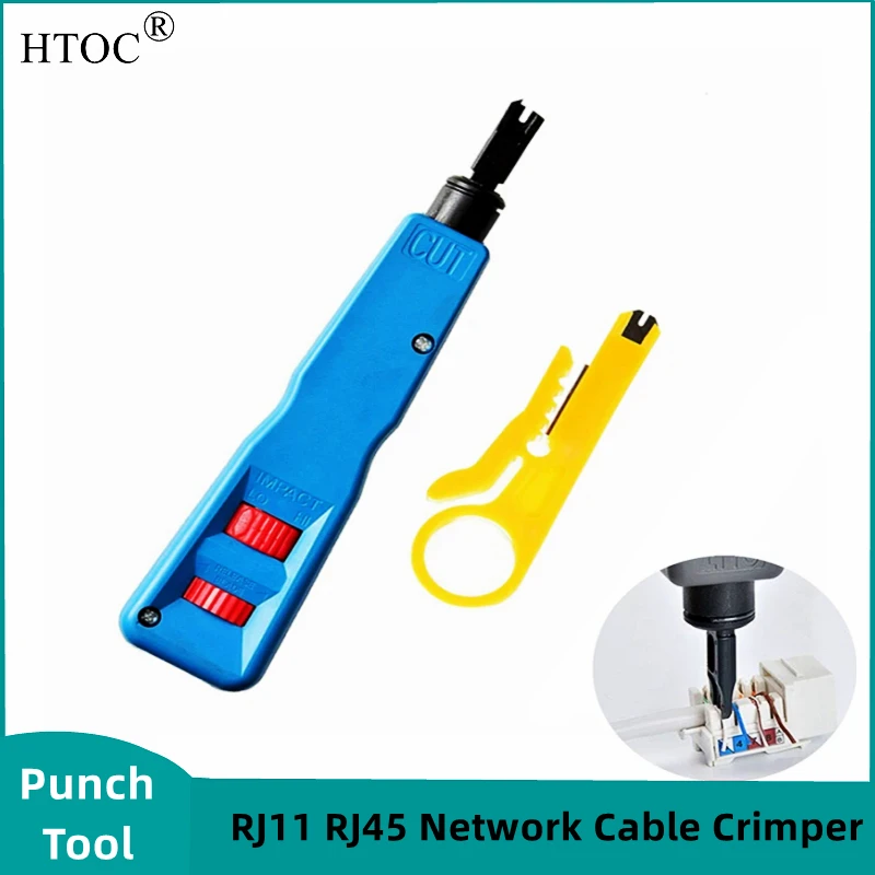 HTOC Punch Down Tool Kit with 110 BK Blade Network Wire Stripper For RJ11 RJ45 Network Cable Telephone Line Computer UTP Crimper