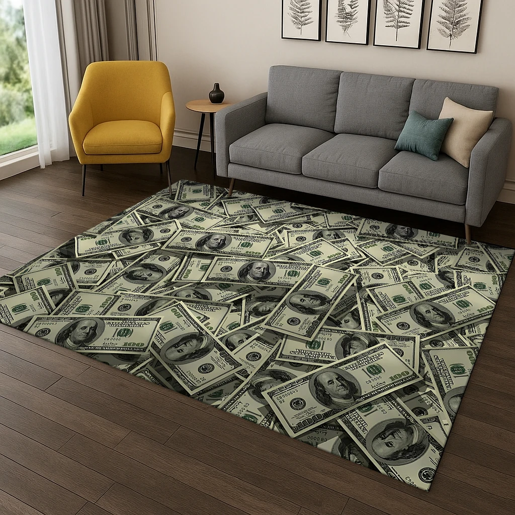 3D Us Dollar Euro Pound Money Illusion Carpet Rug for Living Room Sofa Home Bedroom Kitchen Doormat Decor,Playroom Non-slip Mat