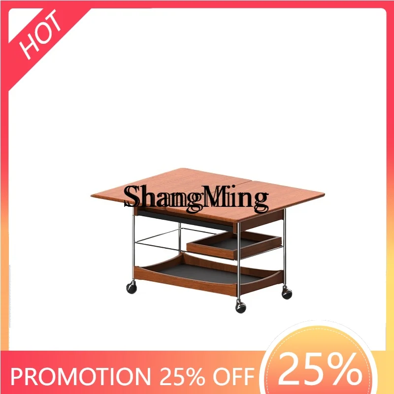 

ZYY гостиная бытовая тележка из цельного дерева кофе антикварная маленькая квартира передвижной складной диван столик