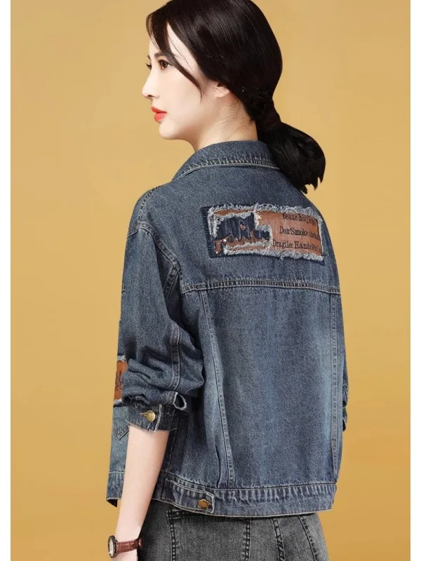 Retro Denim Jacket Women's Fashion Loose Slimming Spring Autumn Versatile Ladies' Jacket Coat Straight Tube Style Long Sleeve