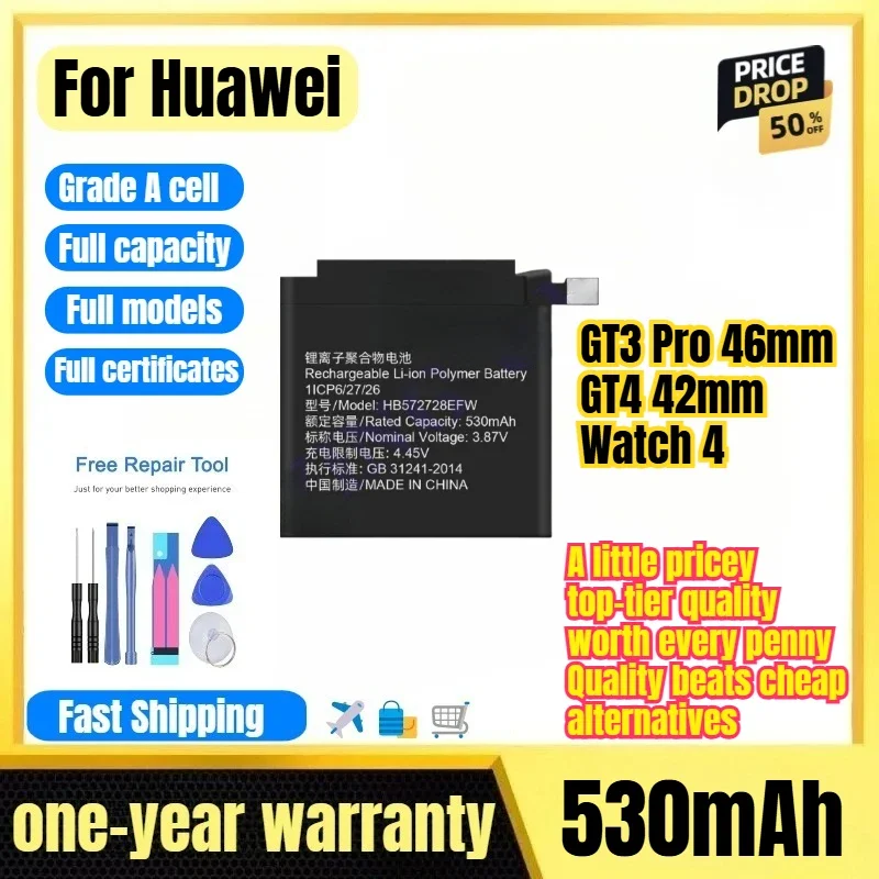 HB572728EFW for Huawei GT3 Pro 46mm/GT4 42mm/Watch 4 Watch Battery  High Quality Replacement Bateria Grade A Cell with Tools
