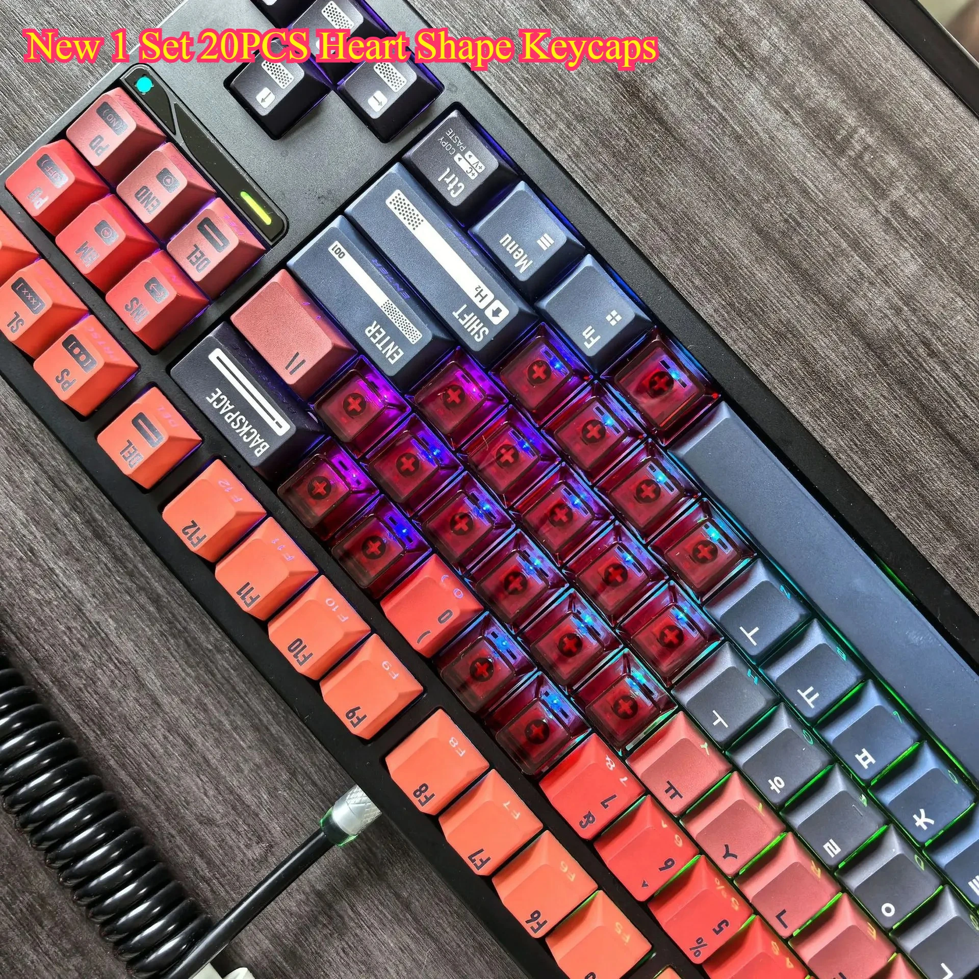 New 1 Set 20PCS Heart Shape Keycaps - Mechanical Keyboard Decorative Red Purple PBT Simple Gifts