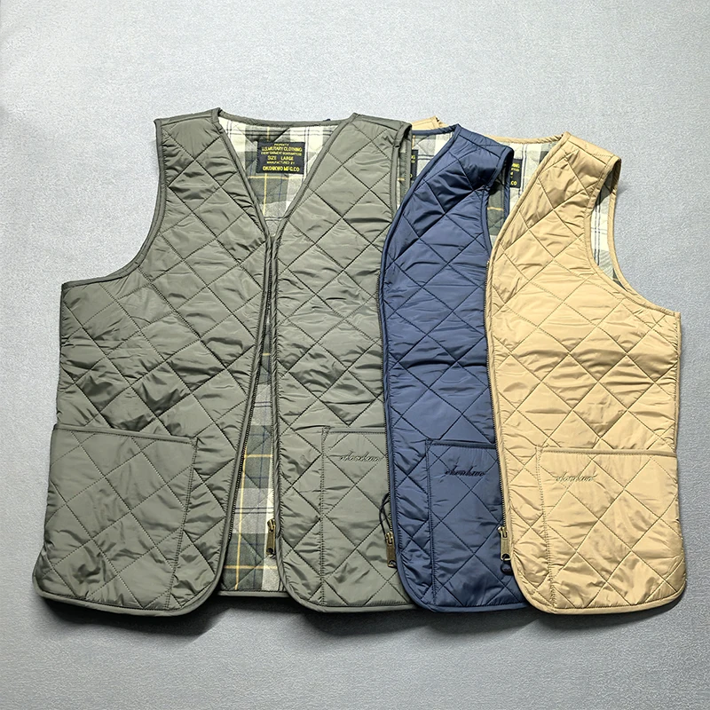 

Autumn Winter New American Retro Sleeveless Dom Quilted Vest Men's 100% Polyester Thick Casual Multi-pocket Oil Wax Jacket Liner