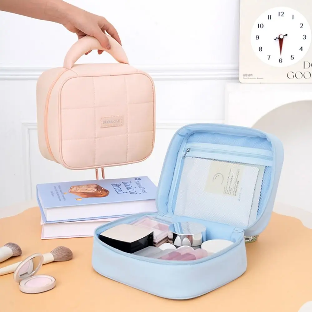 

Портативная косметичка большой вместимости, стеганая, объемная, однотонная, для хранения косметики и туалетных принадлежностей