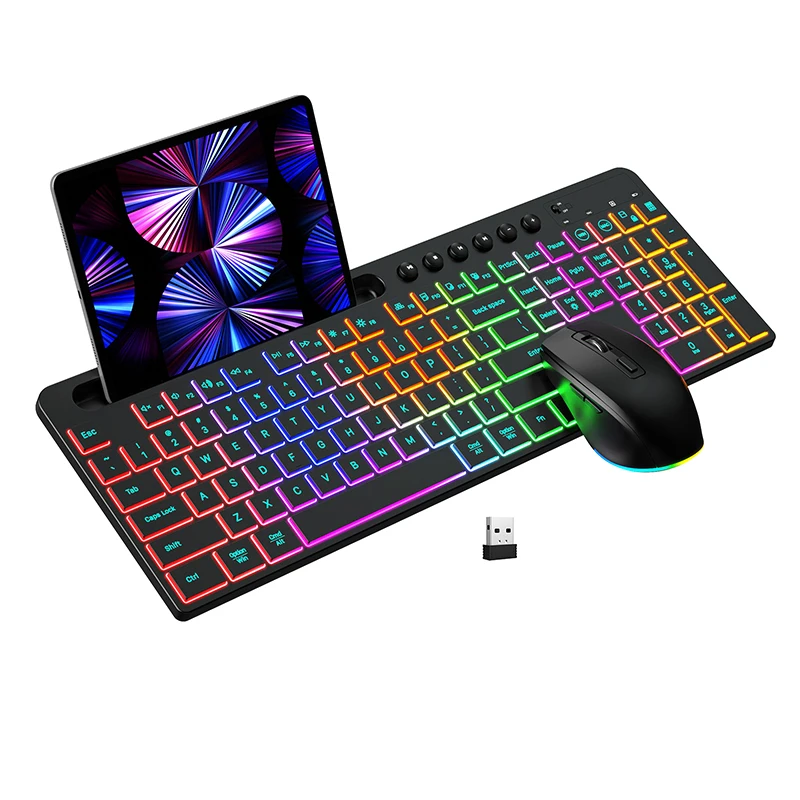 

Ergonomic Backlit Keyboard Mouse Combo with Phone Holder 2.4G Wireless Rechargeable Keyboard Mouse Set for Win XP/7/8/10/11