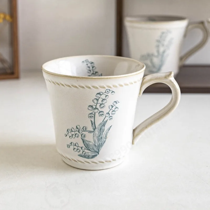 Taza de Café de Cerámica con Diseño de Flor de Campanilla Vintage, Taza de Agua para el Hogar, Taza para Latte Art, Taza para Té de la Tarde o Leche, Ligeramente Imperfecta