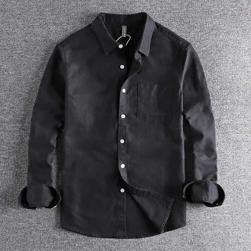 

Basic Minimalist Men Shirt Jacket Pure Cotton Washed Oxford Military Light Casual Work Safari Style Shirts Mens Tops Shirt