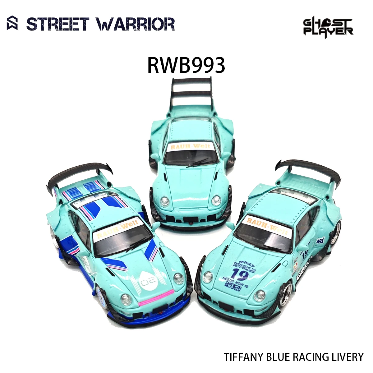 Street Warrior 1:64 Porsche 911 RWB 993 Hellblau Diecast Modellauto-Kollektion (3 Varianten) Auf Lager Versandbereit