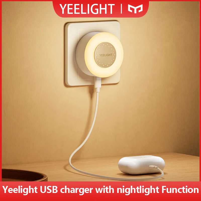 Yeelight USB Charger With Nightlight Function Mini Night Light Warm White with Light Sensing Mode 0.25W Low Power 2700K EU Plug