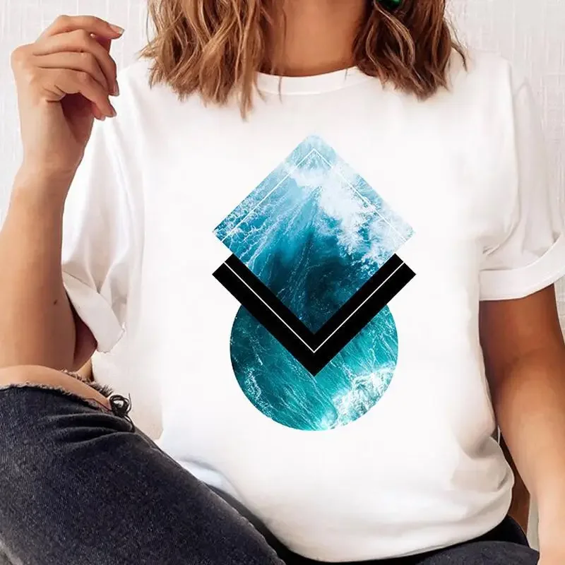 

Women's Short Sleeve T-shirt Fashion Geometric Print Diamond Pattern Base Shirt Harajuku Aesthetic Clothes Tops Graphic T Shirts