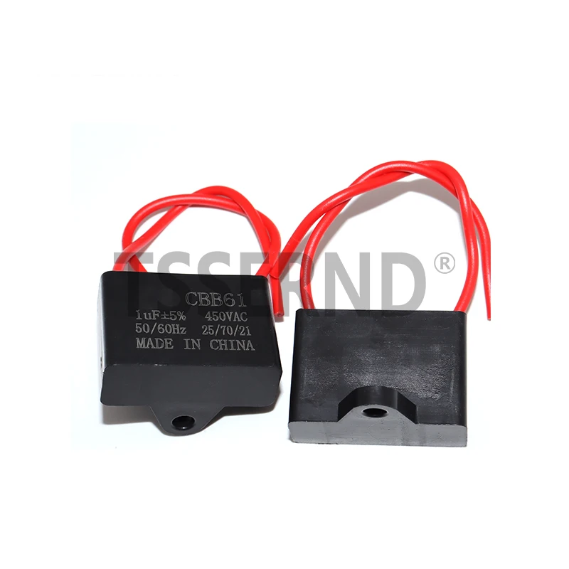 CBB61 Fan Capacitor 450V 1UF 1.2UF 1.5UF 2UF 2.5UF 3UF 4UF 5UF 6UF 10UF Ceiling Fan Motor Run Rectangle Capacitor CBB61
