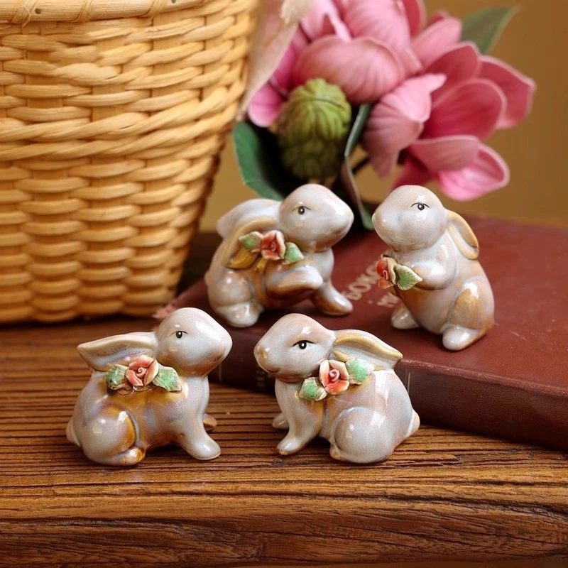 

Miniature Pastoral Colored Ceramic Lovable Rabbit Indoor Desktop Decoration Home Courtyard Yard & Garden Decors Figurine