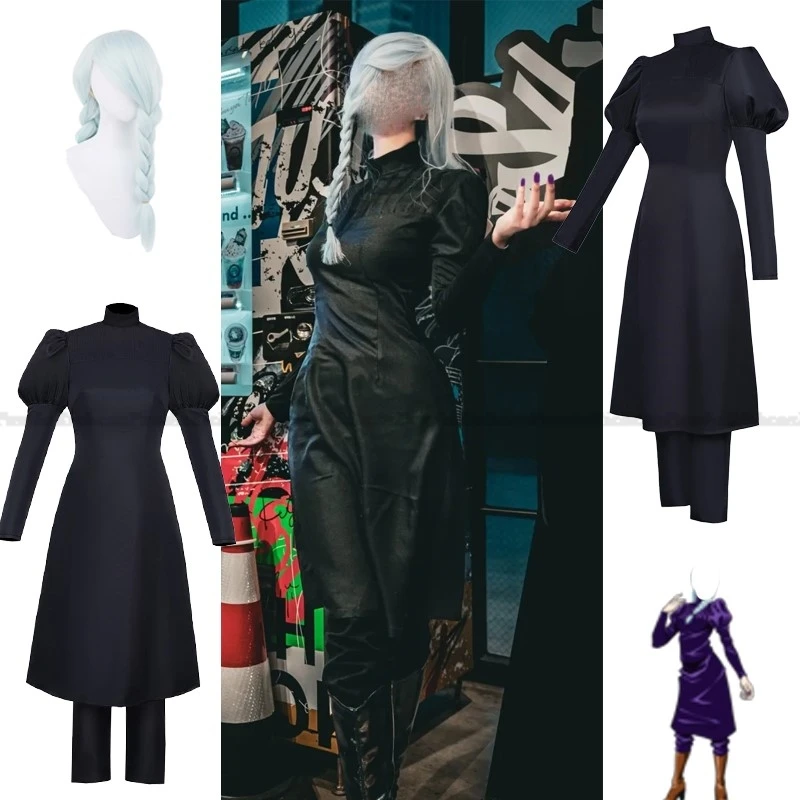 Anime JJK Mei Cosplay Costume pour femme, uniforme noir imbibé, perruque, vêtements de fête d'Halloween