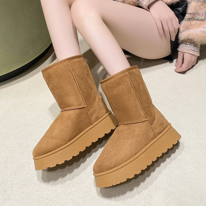 

White Mid-Calf Boots Women's Rubber Shoes Rain Flat Heel Round Toe Clogs Platform Low Lolita Med Elegant Mid Calf Ladies Large