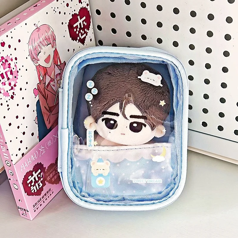 Sweet Dream Bear 10-13cm Plushie Display Itabag, Kawaii Canvas Storage Pouch with Pvc Window, for Anime Kpop Merch Layout Decor