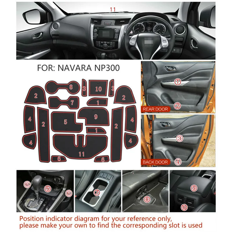 Car Door Groove Mat For Nissan Navara D23 NP300 2015-2016  Anti-slip Cup Pad Rubber Rugs Interior Accessories