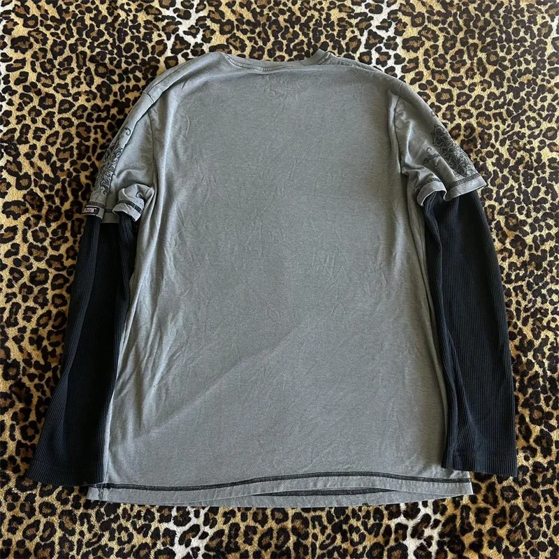 Vrouwen Y2k Fairy Grunge T-shirt Schedel Grafische Print Lange Mouw Punk Goth Tops E-Meisjes 90s Vintage Emo kleding Streetwear