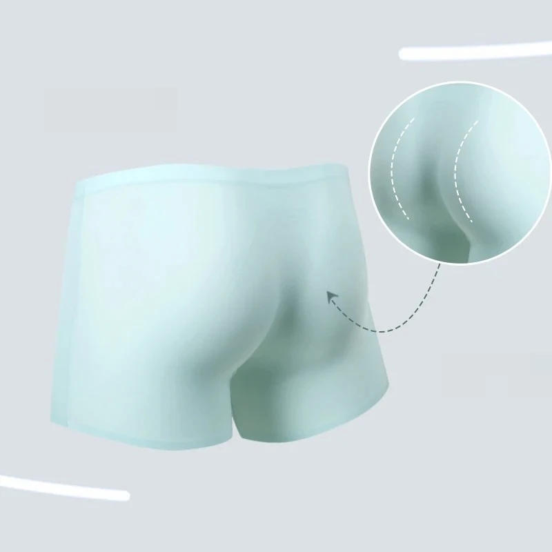 Celana Dalam Pria Boxer Sutra Es 3D Stamping Tanpa Jahitan Tipis Panjang Celana Pendek Olahraga Musim Panas