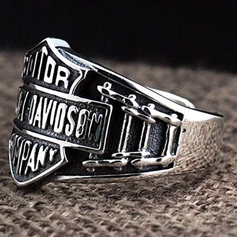S925 Sterling Silver Ring Live Mouth Men's Wide Thai Silver Letter Open Ring Hip Hop Punk Gift