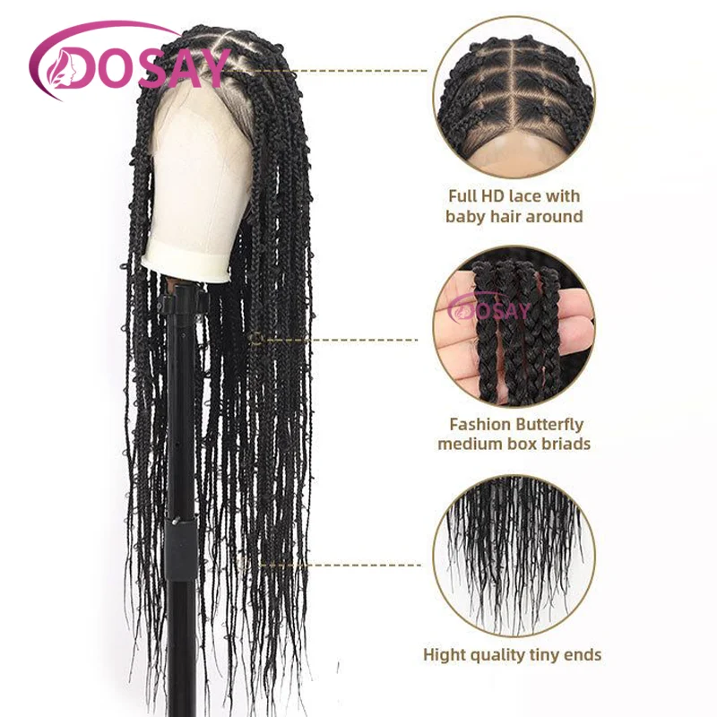36 "الدانتيل الكامل فراشة كورنو شعر مستعار مضفر الاصطناعية Knotless صندوق الضفائر شعر مستعار للنساء السود Locs كورنو تجديل الباروكات