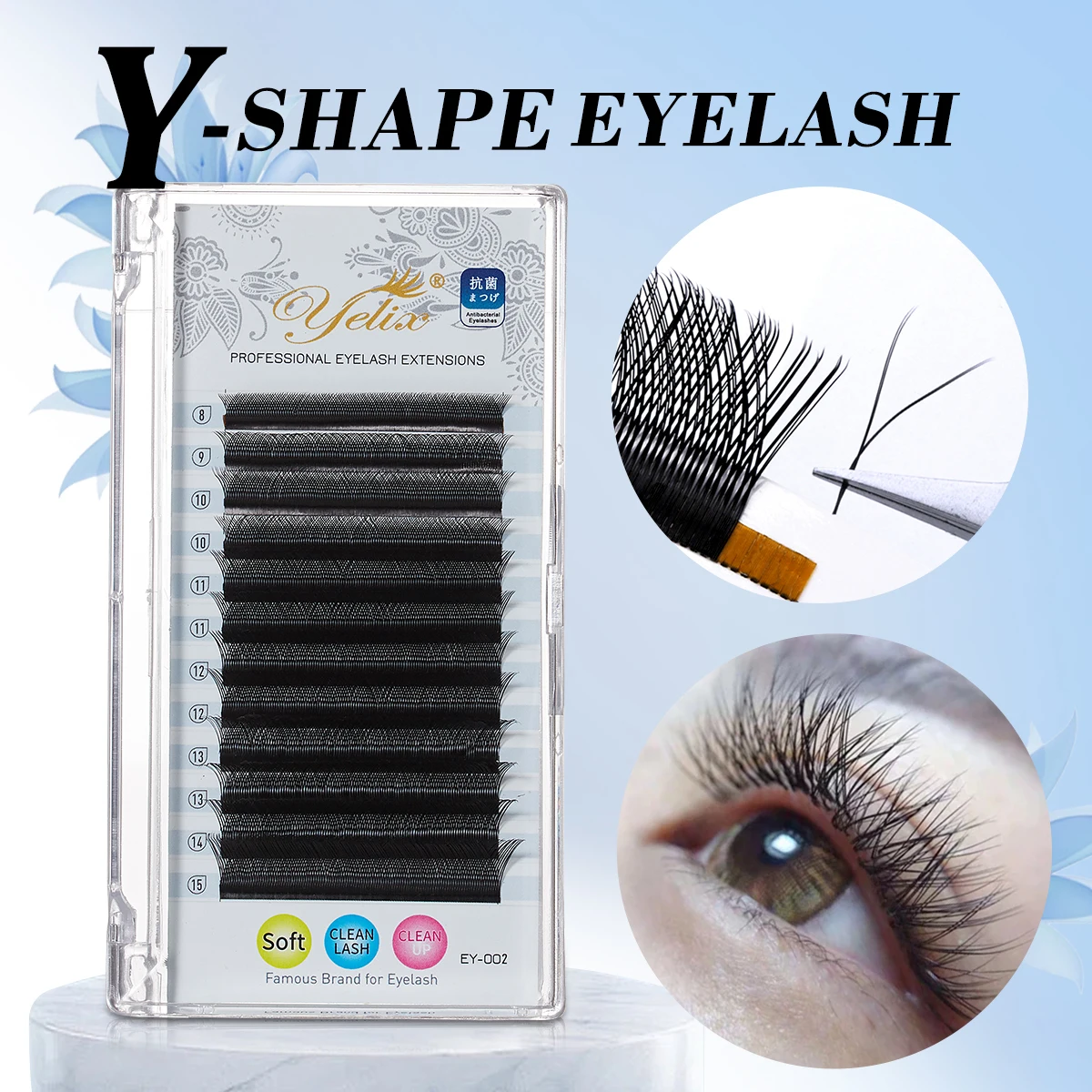 Yelix YY shaped Lashes Two Tips Soft Eyelash Extension Lightweight Individual Faux Eyelashes Professional Salon Use Makeup Tools