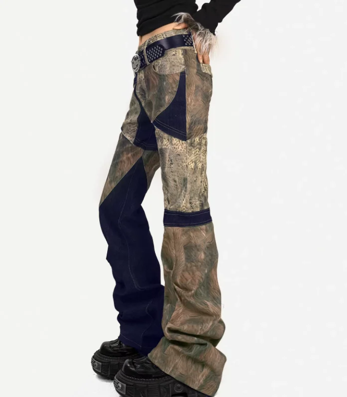 2026 Spring New Retro Personalized Splicing Micro-horn Trousers Elegant Women Versatile Slim European American Street Jeans