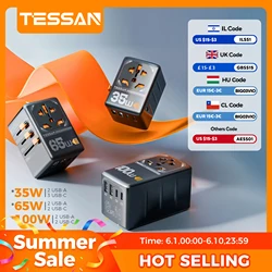 TESSAN Adaptador de viaje Universal 100W GaN con USB y tipo C adaptador de enchufe internacional de carga rápida enchufe UE/REINO UNIDO/EE. UU./AUS para viajes