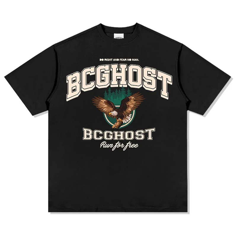 European and American Retro Street Fun Printing Heavy Round Neck Short Sleeve T Loose Shoulder Men's and Women's Tops T-shirt