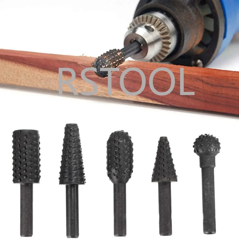 Carbide Rotary Burr Set 5 Bộ Bền 1/4 "Vít Xoay Tiếng Sột Soạt Tập Tin Bộ Cho Mô Hình Gỗ DIY Khoan khắc Đánh Bóng