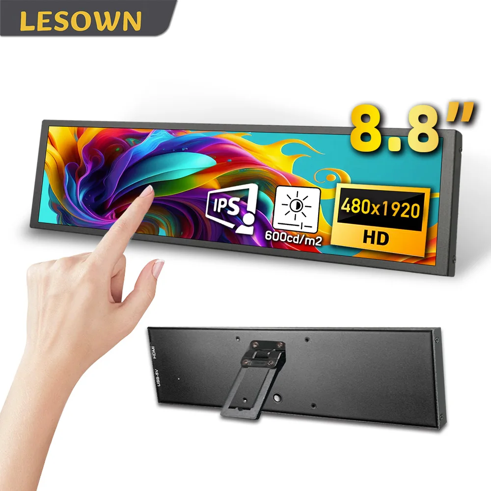 

LESOWN Wide Stretched Bar LCD Screen CPU GPU Temp Display 8.8 inch mini HDMI 480x1920 IPS Touch Sub Monitor for Aida64 Laptop PC