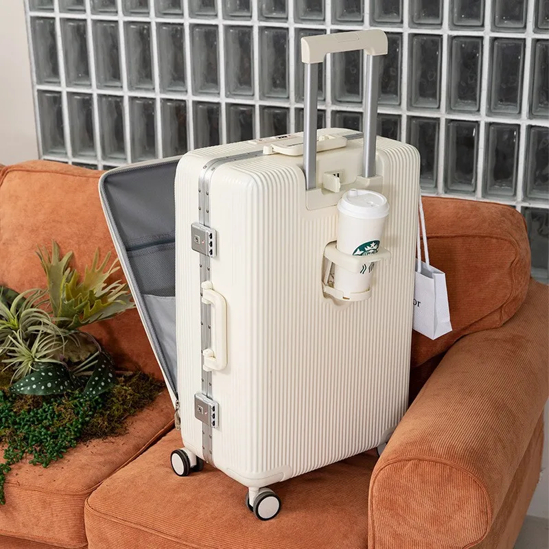 Multifunctional Aluminum Frame Suitcase Front Opening Pull Rod Luggage Password Universal Wheel Boarding Bag