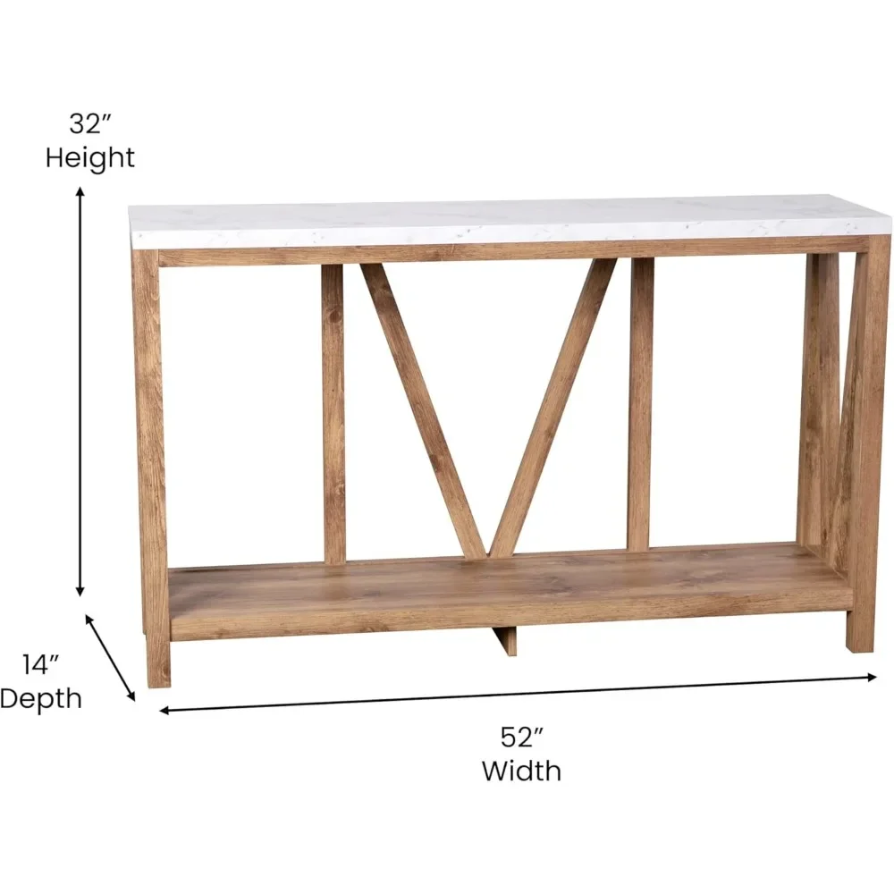 Modern Farmhouse Design - Engineered Wood Construction in Warm Oak,Faux Marble Top,Protective Floor Glides