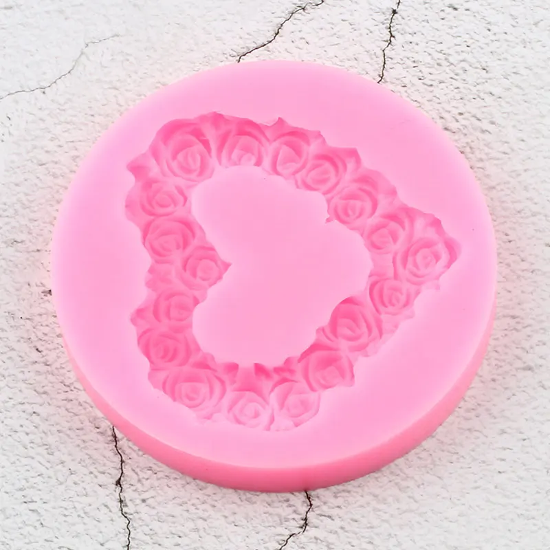 Heart Shaped Roses Wreath Silicone Mold DIY Wedding Cupcake Topper Fondant Molds Cake Decorating Tools Chocolate Gumpaste Moulds