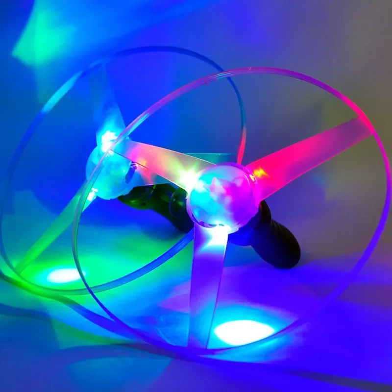 Children's Toys with String Luminous Flying Saucer Children's Luminous Toys Sparkling Bamboo Dragonfly Outdoor Hand Push String