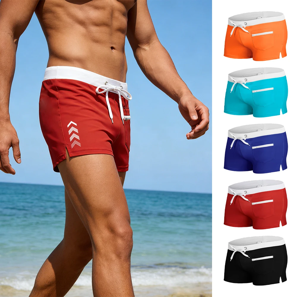 Men's Creative Arrow Print Quick Dry Swim Trunks Summer Casual Beach Shorts Suitable For Swimming And Surfing With Mesh Lining