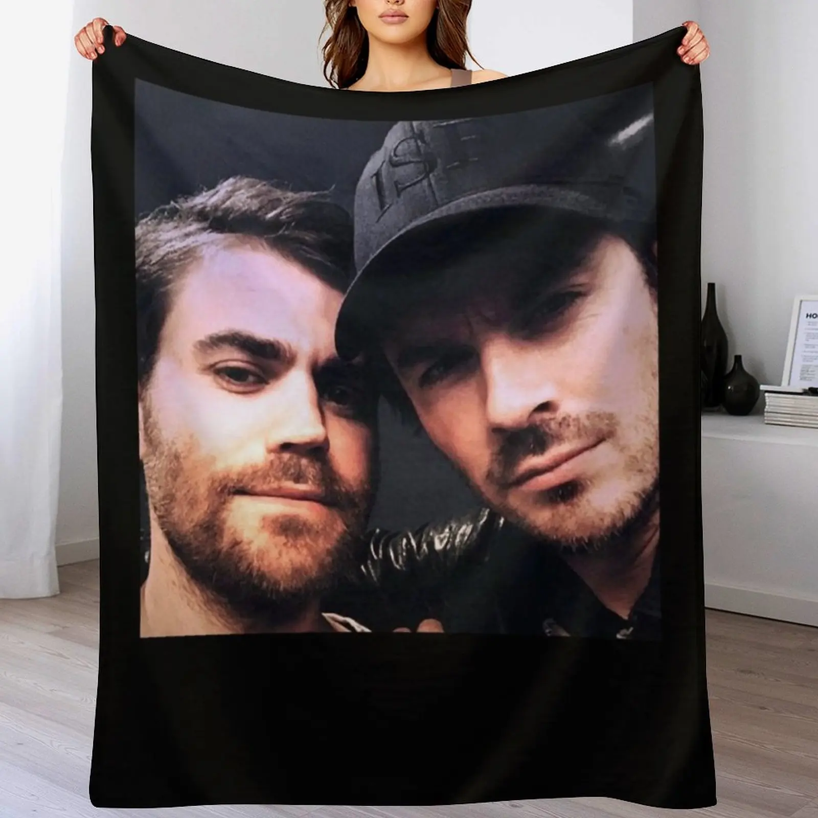 

Paul Wesley and Ian Somerhalder Throw Blanket Warm Custom Weighted Flannel Fabric Blankets