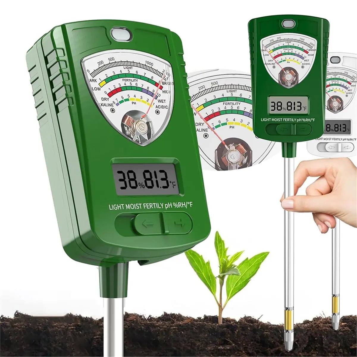 Digital Essentials 7 in 1 Soil Tester Meter for Plants Light Moisture PH Fertility Temperature Humidity Garden Farm Indoor Outdo