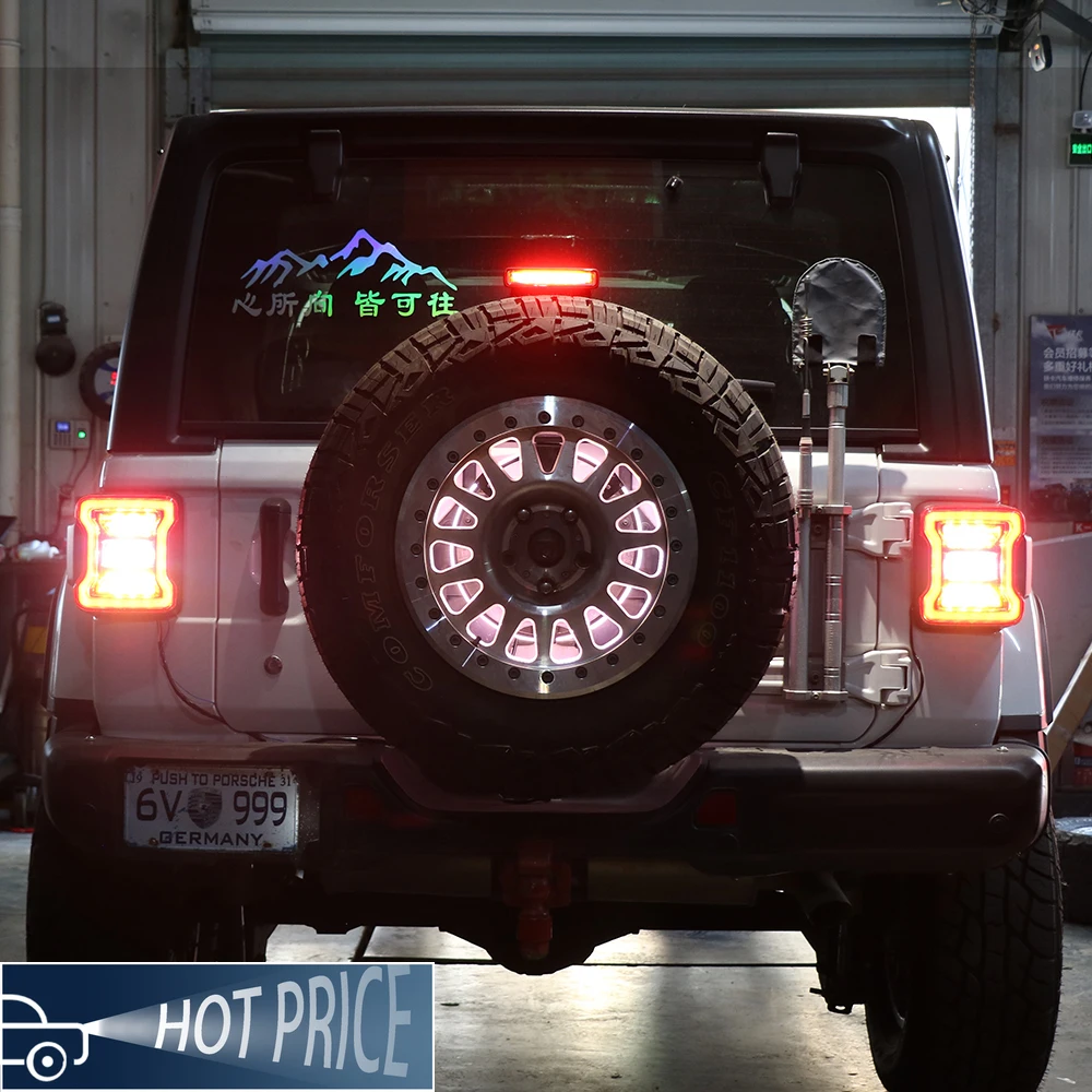 ل برونكو رانجلر JL JK Tank 300 إطار احتياطي ترقية بدء التشغيل تأثير LED إطار احتياطي ضوء تسليط الضوء على الضوء الخلفي العكسي