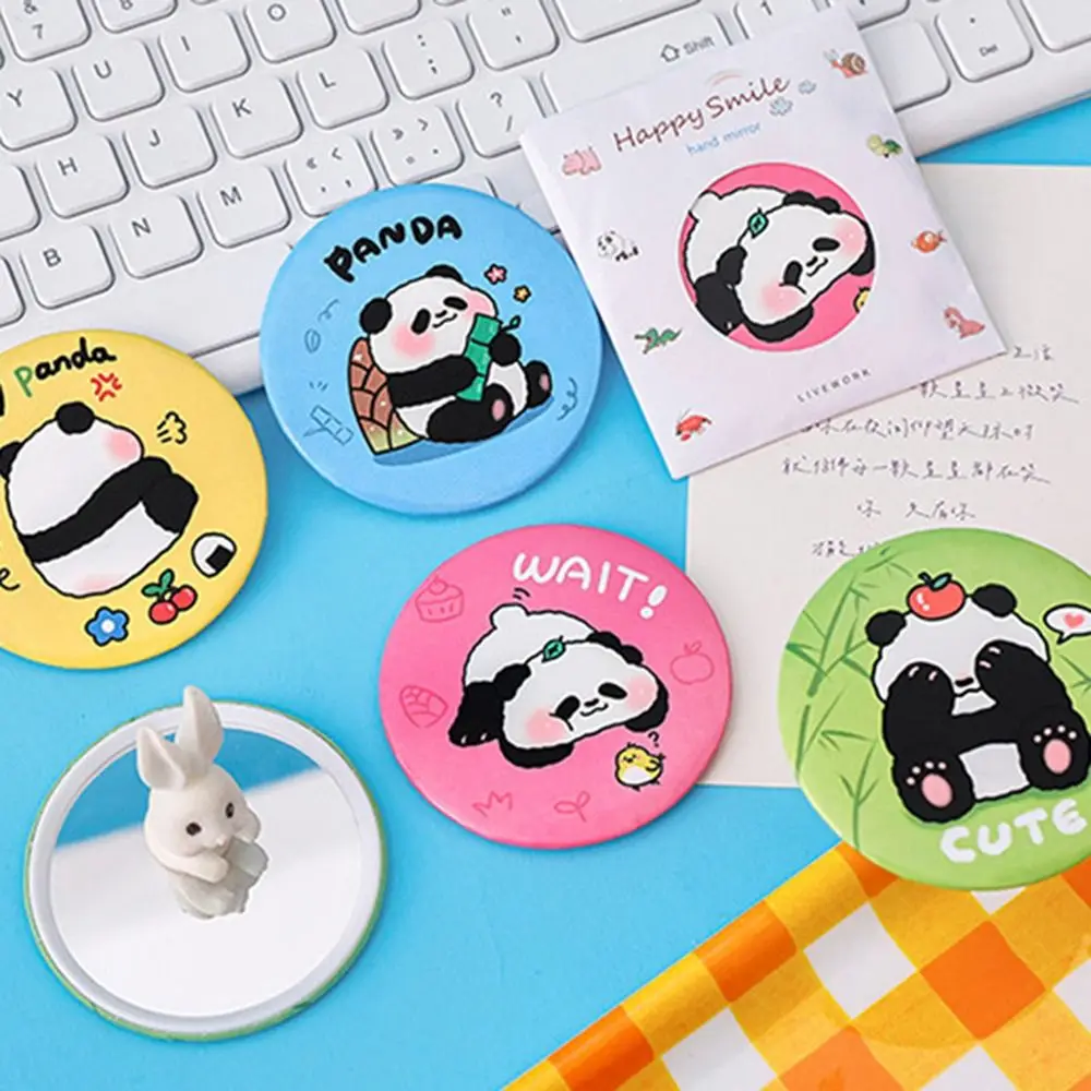 Mini Panda pequeno espelho de maquiagem portátil, Single-Sided criativo bolso espelho, desenhos animados duráveis, meninas