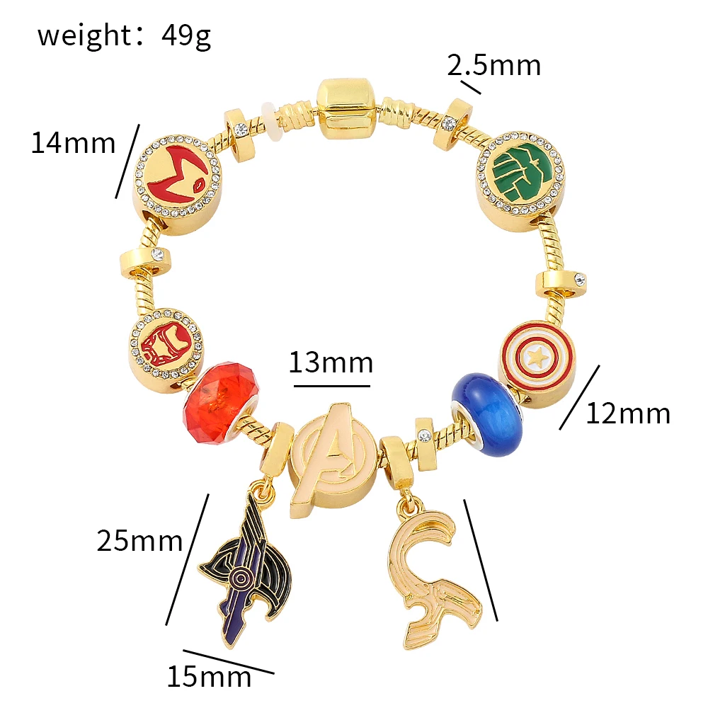 Disney Marvel Avengers Charms Bracelet for Kids Iron Man Hulk Loki DIY Original Jewelry Bracelets Y2k Aesthetic Gift